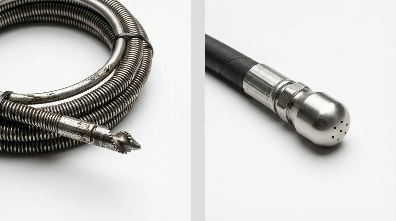 Drain snake cable and hydro jetting nozzle used for drain cleaning in Eagle Pass, TX