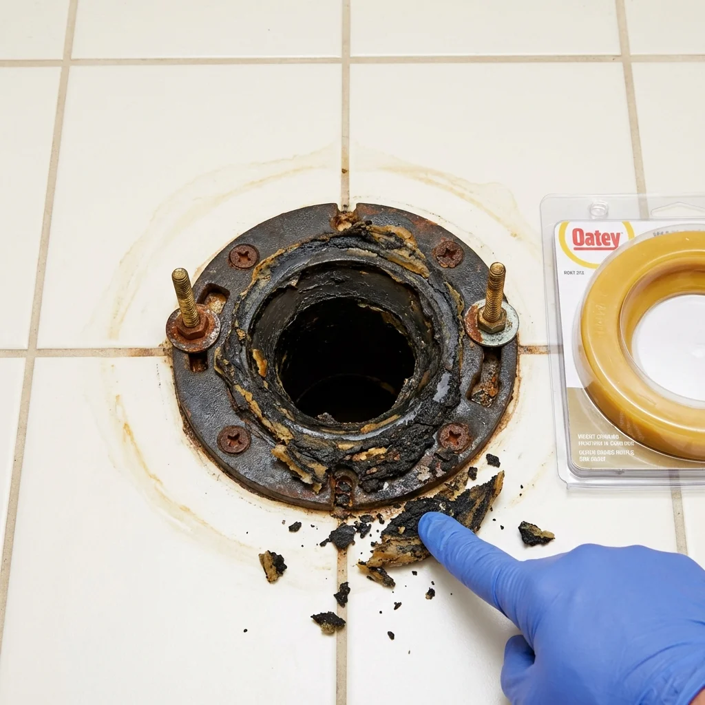 Failed wax ring showing water seepage at the base of a toilet in a Eagle Pass, TX home